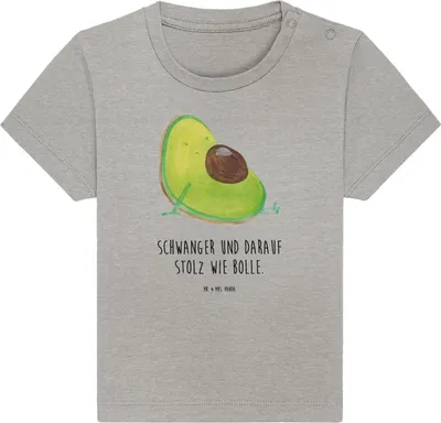 Produktbild von Mr. & Mrs. Panda Organic Baby Shirt Avocado Schwangerschaft 6. - 12. Monat - Heather Grey - Geschenk, Geburt, T-Shirt, Babyshirt, Schwanger, Baumwolle, Kinder, Babyparty