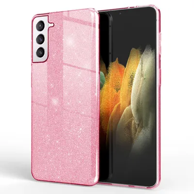 Image de NALIA Glitter Handy Cover pour Samsung Galaxy S21, Strass Diamond Back Cover Etui Rose