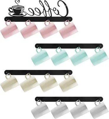 Produktbild von Famanu Kaffeebecherhalter Wandmontage Metall - Kaffeetassen Hänger mit 16 Haken - Küchendekoration und Kaffeezubehör