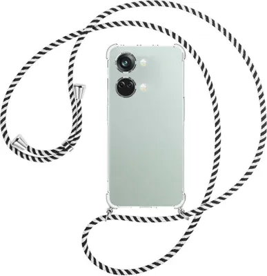 Produktbild von Handykette Backcover-Schutzhülle mit Band (Metall silberfarben) für OnePlus Nord 3 (CPH2491) - schwarz/weiß gestreift