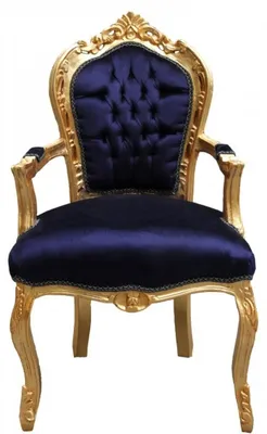 Produktbild von Casa Padrino Barock Esszimmerstuhl Royalblau / Gold mit Armlehnen