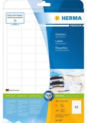 Image de Étiquettes HERMA Premium A4 blanches 38,1 x 21,2 mm, 1 625 pièces