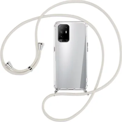 Produktbild von Handykette Backcover-Schutzhülle mit Band (Metall silberfarben) für Oppo A94 5G / F19 Pro+ 5G - broken white