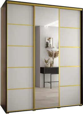 Produktbild von MEBLE KRYSPOL Davos 5 Schrank, drei Türen - 235,2x200x60 cm - Schwarz Weiß Gold