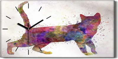 Produktbild von Wanduhr Bürouhr Leinwand Bild 60x30 Gemälde Abstrakte Kunst Tier Katze - schwarze Hände