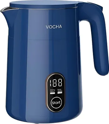 Produktbild von Diyarts Wasserkocher, 0.4 l, 450,00 W, LED-Touchscreen, Schnellkoch- & Warmhaltefunktion, Edelstahl innen - Blau