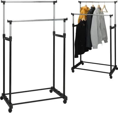 Produktbild von Storage solutions Kleiderständer mit Doppelstange 4 Rollen Metall