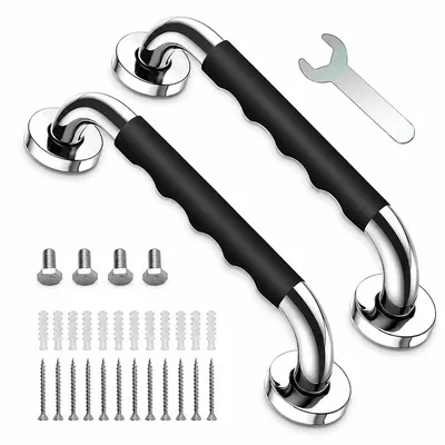 Produktbild von Badewannen Haltegriff, 2er Set Edelstahl Haltegriffe mit rutschfestem Silikongriff, 30 cm, Sicherheitshaltegriff für Dusche & Badezimmer