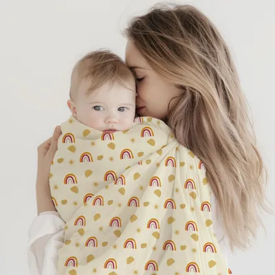 Productafbeelding van Mousseline wikkeldeken voor baby's, 100% katoen, 120 x 110 cm, ademend, geschikt voor wieg en kinderwagen