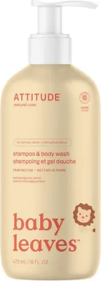 Zdjęcie produktu dla Baby Leaves 2-w-1 Szampon i Żel pod prysznic Nektar z Brzoskwini ATTITUDE