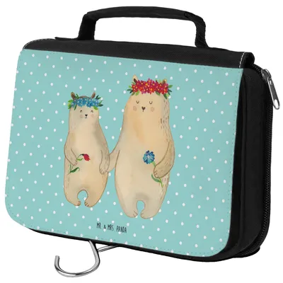 Produktbild von Mr. & Mrs. Panda Necessaire Bären mit Blumenkranz - Türkis Pastell - Geschenk, Bär, Kulturtasche, Mama, Muttertag, duschbeutel, Waschbeutel, Beste Freundin, Mami, Kinder