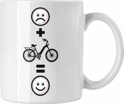 Produktbild von Trendation - E-bike Tasse Geschenk für E-Bike fahrer Geburtstag Lustige Geschenkidee :( + E-Bike = :) (Weiß)