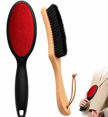 Image de Brosse pour vêtements et brosse à peluches - Lot de 2 en bois de hêtre - Pour éliminer les poils et les peluches