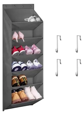 Immagine prodotto di Scaffale sospeso per scarpe, 6 ripiani, tessuto Oxford nero, 43x17x120 cm