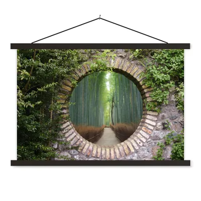 Produktbild von MuchoWow® Textilposter Bambus - Wald - Japanisch - Aussicht 90x60 cm mit schwarzem Rahmen - Aufhängungssatz
