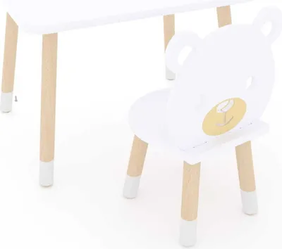 Produktbild von DEKORMANDA – Kindertisch mit stuhl – kinderzimmermöbel – teddybärstuhl für kleine tierfreunde – weißer kindertisch 65 x 50 cm mit 1 stuhl