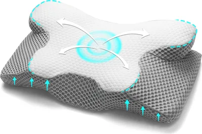 Produktbild von Mulisoft, Orthopädisches Nackenkissen, Memory Foam, kühlend, ergonomisch, bei Nacken- und Schulterschmerzen, für Seiten-, Rücken- und Bauchschläfer, Weiß/Grau, 60x35x13 cm
