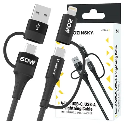 Image de Câble Wozinsky Wnbaa 4W1 2X Usb-C 1X Usb-A 1X Lightning 60W 1 M - Czarny