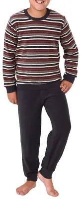 Produktbild von Jungen Frottee Pyjama Schlafanzug langarm mit Bündchen - Oberteil gestreift - 291 13 576 ; anthrazit , 170