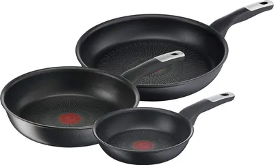 Produktbild von 3-teiliges Pfannen-Set | Pfannen 24/28 cm und Wokpfanne 28 cm | kratzfeste Antihaftversiegelung | Thermo-Signal | alle Herdarten + Induktion