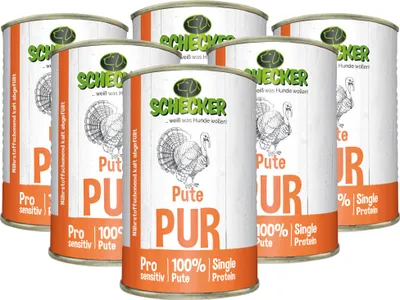 Produktbild von 6 x 410 g Schecker Nassfutter - getreidefrei - glutenfrei -  zu 100 % Pute in bester Qualität