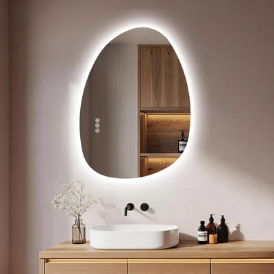 Produktbild von S'AFIELINA 75×55 cm Asymmetrischer Spiegel LED – Badspiegel mit Beleuchtung, Dimmfunktion, horizontal/vertikal montierbar, Antibeschlag,Bad & Flur