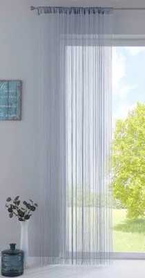 Zdjęcie produktu dla Unyqoos® Zasłona Fadenvorhang, szara, 250 x 140 cm – z sznurkiem i wszytą taśmą marszczącą, do karniszy o średnicy do 35 mm, również z możliwością montażu na szynie za pomocą pierścieni