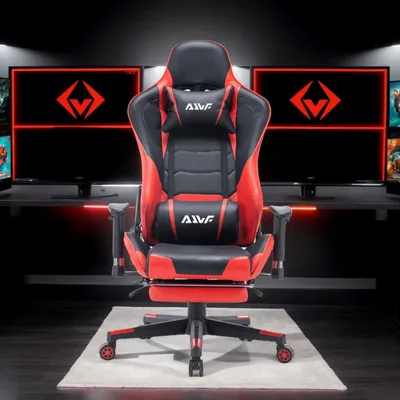 Obrázek produktu pro Herní židle - Ergonomická - Nastavitelná opěrka nohou - Potah z umělé kůže (PU) - Otočná - S podloketníky - Barva khaki