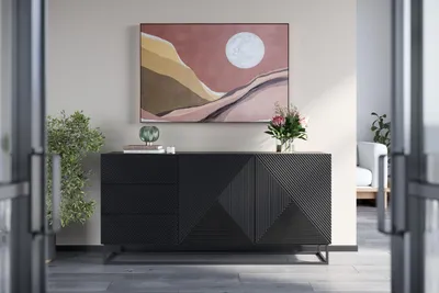 Zdjęcie produktu dla KOMODA SZAFKA 3 SZUFLADY LOFT CZARNY MAT do salonu POJEMNA NOWOCZESNA ASHA