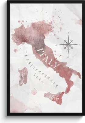 Produktbild von MuchoWow® MuchoWow® Gerahmtes Poster Karte - Italien - Aquarell - Rosa 60x90 cm - Poster mit zchwarzem Bilderrahmen - Kunst
