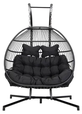 Produktbild von HOME DELUXE Hängesessel LOMA – Faltbar, 2 Sitzer in Schwarz| Hängekorb, Hängestuhl, Gartenmöbel, Gartenschaukel