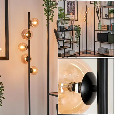 Produktbild von Garaguso Stehlampe aus Metall/Glas in Schwarz/Bernsteinfarben