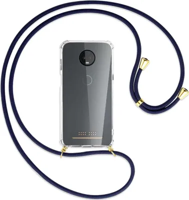Produktbild von Handykette Backcover-Schutzhülle mit Band (Metall goldfarben) für Motorola Moto Z3 Play - dunkelblau