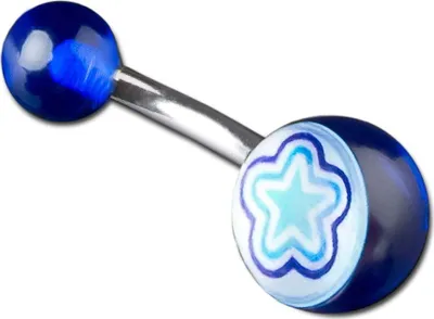 Produktbild von viva-adorno 1 Stück Bauchnabel Piercing Banane 316L Chirurgenstahl Kunststoff Kugeln verschiedene Motive Picture Logo Z382, blau / Blume