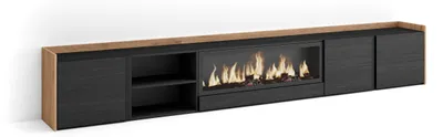 Image de Meuble tv effet bois noir et chêne 315x35x50cm cheminée effet feu XXL