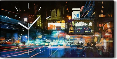 Produktbild von Leinwand Wanduhr Wandkunst Uhr 60x30 Foto Malerei Modernen Stadt bei Nacht - weiße Hände