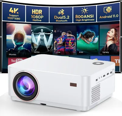Produktbild von 4K Projector Android OS, Seales WiFi Bluetooth Projector, Auto Focus Keystone, native 1080p unterstützte Outdoor -Film 9000 -Apps