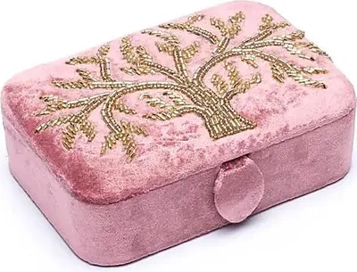 Zdjęcie produktu dla Pudełko na biżuterię / tarota aksamitne różowe z drzewem życia - 11x15,5x5 cm