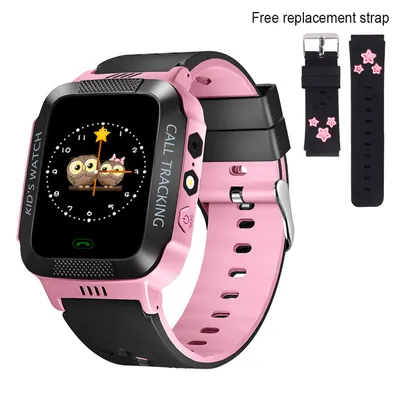 Image de Montre intelligente pour enfants avec GPS Tracker IP67 Montre intelligente étanche pour enfants, montre-téléphone pour jeunes enfants avec réveil Affichage allemand (noir et rose)