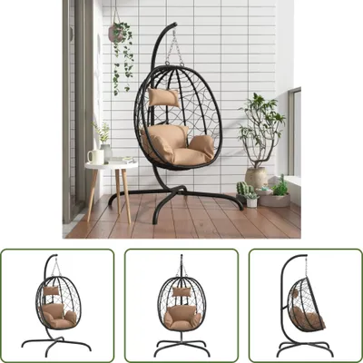 Obrázek produktu pro The Living Store Závěsné křeslo Egg s polštářem Taupe Poly Rattan & Steel