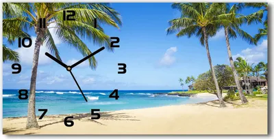 Produktbild von Wanduhr aus Glas – 60x30 cm - Glasbild - Glasuhr - Gehärtetes Glas - schwarze-zeiger - Tropischer Strand