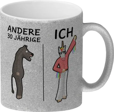 Produktbild von Glitzer-Kaffeebecher für den 30. Geburtstag mit Motiv: Andere und Ich