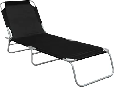 A black chaise lounge chair on a white background.