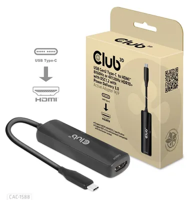 Immagine prodotto di Club3d CLUB3D da USB Gen2 Type-C a HDMI™ 8K60Hz o 4K120Hz HDR10+ con DSC1.2 con adattatore attivo Power Delivery 3.0 M/F