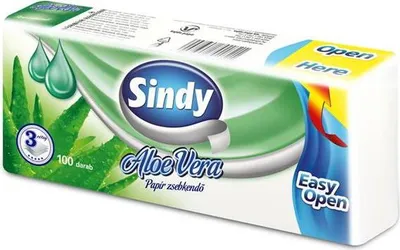 Obrázok produktu pre Papierové vreckovky, 3-vrstvové, 100 ks, "Sindy", aloe vera