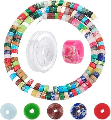 Immagine prodotto di Perline Heishi in pietra naturale con filo elastico per gioielli e progetti artistici di braccialetti