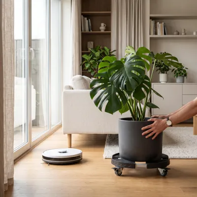 Image de UISEBRT Roulette réglable en noir pour plantes, de 39 à 52 cm, supportant jusqu'à 300 kg, avec roues pivotantes à 360° et freins de stationnement, idéale pour le jardin, la terrasse et les intérieurs