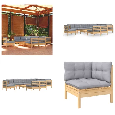 Produktbild von vidaXL 11 tlg. Garten Lounge Set mit Grauen Kissen Kiefer Massivholz - Garten-Lounge-Set - Garten-Lounge-Sets - Gartenmöbel-Set - Gartenmöbel-Sets