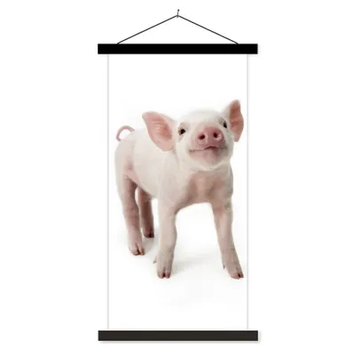 Produktbild von MuchoWow® Textilposter Schwein - Tiere - Weiß 90x180 cm mit schwarzem Rahmen - Dekoration Wohnzimmer