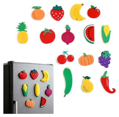 Produktbild von 15 Stück bunte Magnete in Obst- und Gemüseform, dekorative Kühlschrankmagnete für Küche, Zuhause und Klassenzimmer